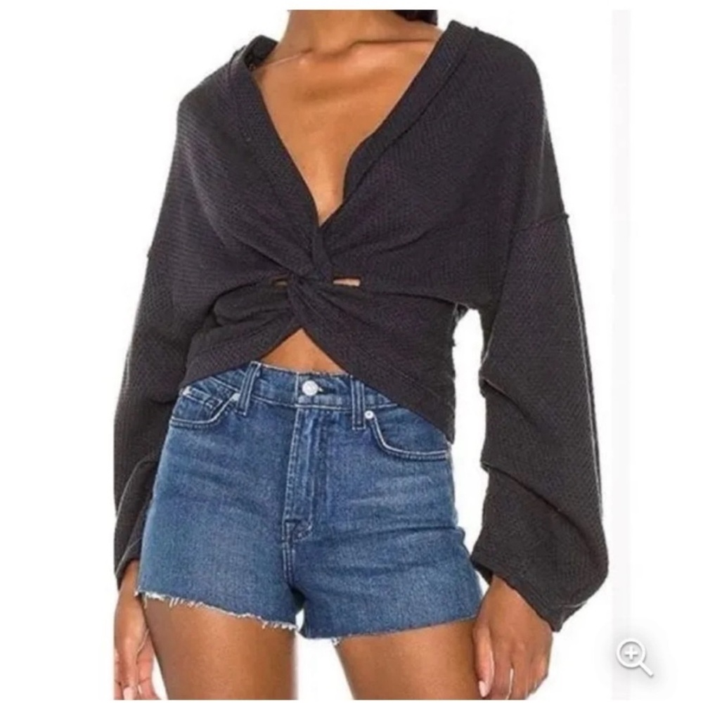 We The Free Black Fall For You Twisted Top Shirt Waffle Knit Cropped Top size S